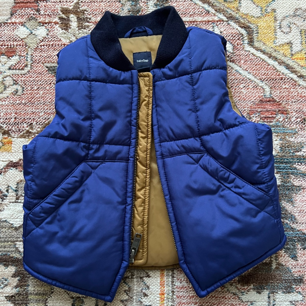 GAP Kids Navy and Tan Puffer Vest